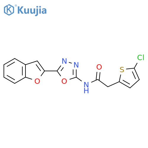 N-5-(1-benzofuran-2-yl)-1,3,4-oxadiazol-2-yl-2-(5-chlorothiophen-2-yl)acetamide structure