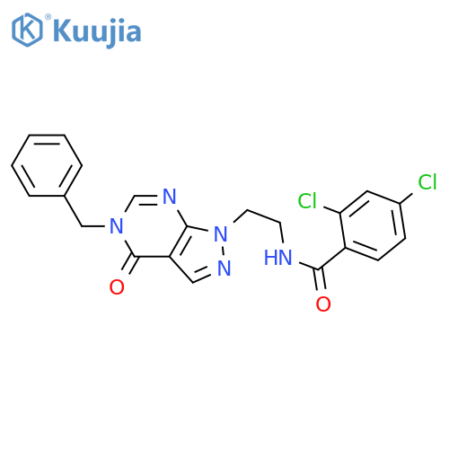 N-(2-{5-benzyl-4-oxo-1H,4H,5H-pyrazolo3,4-dpyrimidin-1-yl}ethyl)-2,4-dichlorobenzamide structure