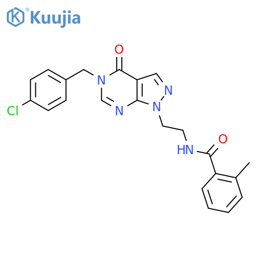 N-(2-{5-(4-chlorophenyl)methyl-4-oxo-1H,4H,5H-pyrazolo3,4-dpyrimidin-1-yl}ethyl)-2-methylbenzamide structure