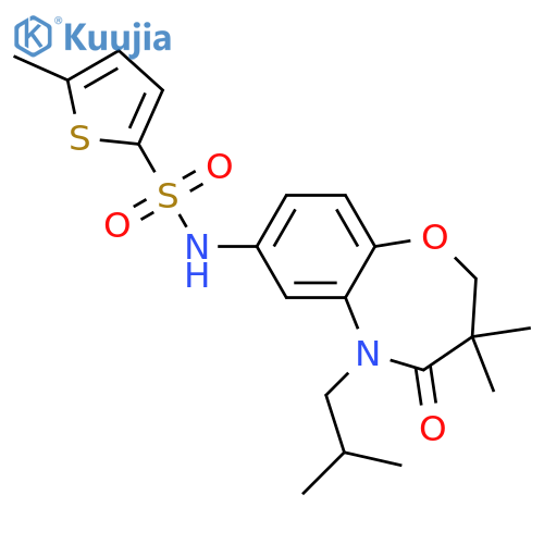 N-3,3-dimethyl-5-(2-methylpropyl)-4-oxo-2,3,4,5-tetrahydro-1,5-benzoxazepin-7-yl-5-methylthiophene-2-sulfonamide structure