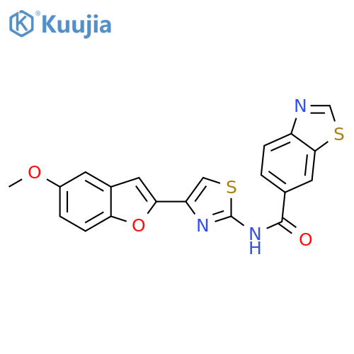 N-4-(5-methoxy-1-benzofuran-2-yl)-1,3-thiazol-2-yl-1,3-benzothiazole-6-carboxamide structure