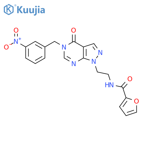 N-(2-{5-(3-nitrophenyl)methyl-4-oxo-1H,4H,5H-pyrazolo3,4-dpyrimidin-1-yl}ethyl)furan-2-carboxamide structure