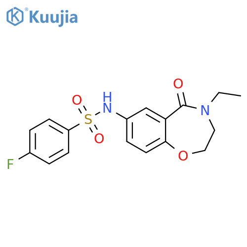 N-(4-ethyl-5-oxo-2,3,4,5-tetrahydro-1,4-benzoxazepin-7-yl)-4-fluorobenzene-1-sulfonamide structure