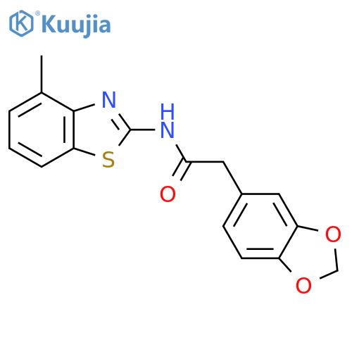 2-(2H-1,3-benzodioxol-5-yl)-N-(4-methyl-1,3-benzothiazol-2-yl)acetamide structure