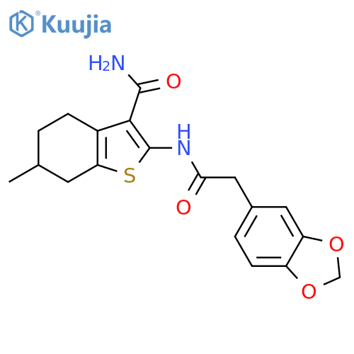 2-2-(2H-1,3-benzodioxol-5-yl)acetamido-6-methyl-4,5,6,7-tetrahydro-1-benzothiophene-3-carboxamide structure