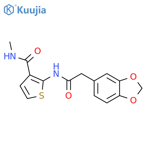 2-2-(2H-1,3-benzodioxol-5-yl)acetamido-N-methylthiophene-3-carboxamide structure