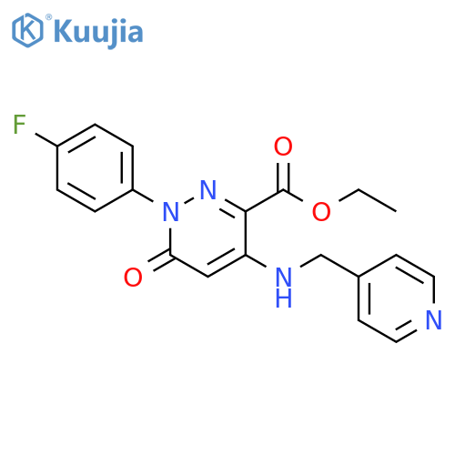 ethyl 1-(4-fluorophenyl)-6-oxo-4-{(pyridin-4-yl)methylamino}-1,6-dihydropyridazine-3-carboxylate structure