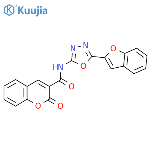 N-5-(1-benzofuran-2-yl)-1,3,4-oxadiazol-2-yl-2-oxo-2H-chromene-3-carboxamide structure