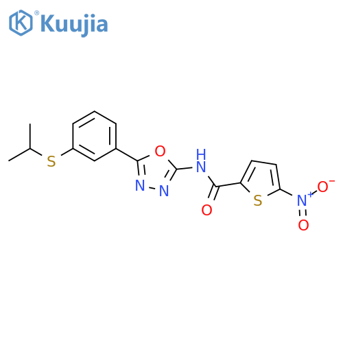 5-nitro-N-{5-3-(propan-2-ylsulfanyl)phenyl-1,3,4-oxadiazol-2-yl}thiophene-2-carboxamide structure