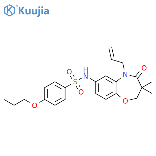 N-3,3-dimethyl-4-oxo-5-(prop-2-en-1-yl)-2,3,4,5-tetrahydro-1,5-benzoxazepin-7-yl-4-propoxybenzene-1-sulfonamide structure