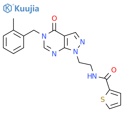 N-(2-{5-(2-methylphenyl)methyl-4-oxo-1H,4H,5H-pyrazolo3,4-dpyrimidin-1-yl}ethyl)thiophene-2-carboxamide structure