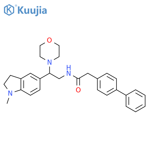 2-{1,1'-biphenyl-4-yl}-N-2-(1-methyl-2,3-dihydro-1H-indol-5-yl)-2-(morpholin-4-yl)ethylacetamide structure