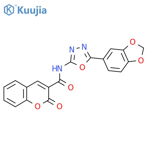 N-5-(2H-1,3-benzodioxol-5-yl)-1,3,4-oxadiazol-2-yl-2-oxo-2H-chromene-3-carboxamide structure