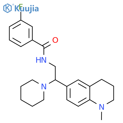 3-fluoro-N-2-(1-methyl-1,2,3,4-tetrahydroquinolin-6-yl)-2-(piperidin-1-yl)ethylbenzamide structure