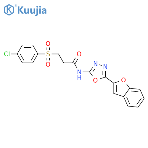 N-5-(1-benzofuran-2-yl)-1,3,4-oxadiazol-2-yl-3-(4-chlorobenzenesulfonyl)propanamide structure