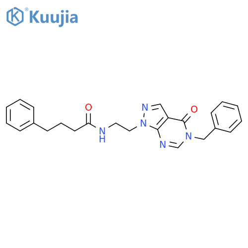 N-(2-{5-benzyl-4-oxo-1H,4H,5H-pyrazolo3,4-dpyrimidin-1-yl}ethyl)-4-phenylbutanamide structure