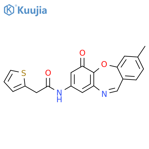N-{6-methyl-10-oxo-2-oxa-9-azatricyclo9.4.0.0^{3,8}pentadeca-1(11),3(8),4,6,12,14-hexaen-13-yl}-2-(thiophen-2-yl)acetamide structure