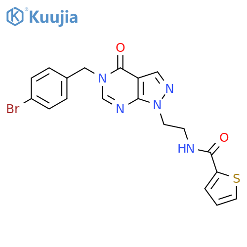 N-(2-{5-(4-bromophenyl)methyl-4-oxo-1H,4H,5H-pyrazolo3,4-dpyrimidin-1-yl}ethyl)thiophene-2-carboxamide structure