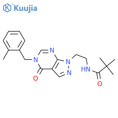 2,2-dimethyl-N-(2-{5-(2-methylphenyl)methyl-4-oxo-1H,4H,5H-pyrazolo3,4-dpyrimidin-1-yl}ethyl)propanamide structure