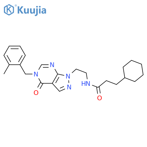 3-cyclohexyl-N-(2-{5-(2-methylphenyl)methyl-4-oxo-1H,4H,5H-pyrazolo3,4-dpyrimidin-1-yl}ethyl)propanamide structure