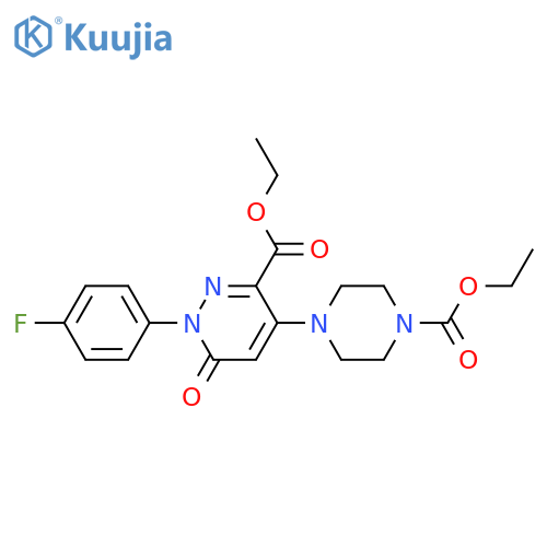 ethyl 4-4-(ethoxycarbonyl)piperazin-1-yl-1-(4-fluorophenyl)-6-oxo-1,6-dihydropyridazine-3-carboxylate structure