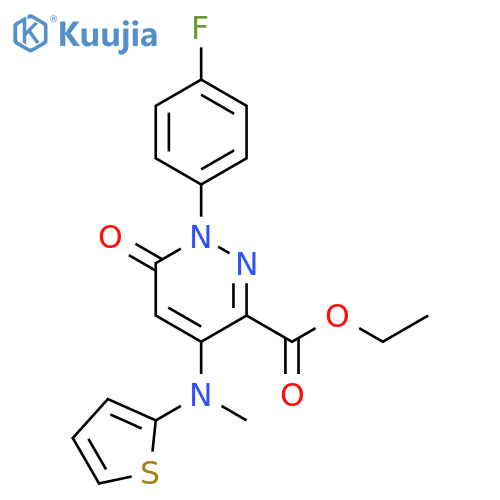 ethyl 1-(4-fluorophenyl)-6-oxo-4-{(thiophen-2-yl)methylamino}-1,6-dihydropyridazine-3-carboxylate structure