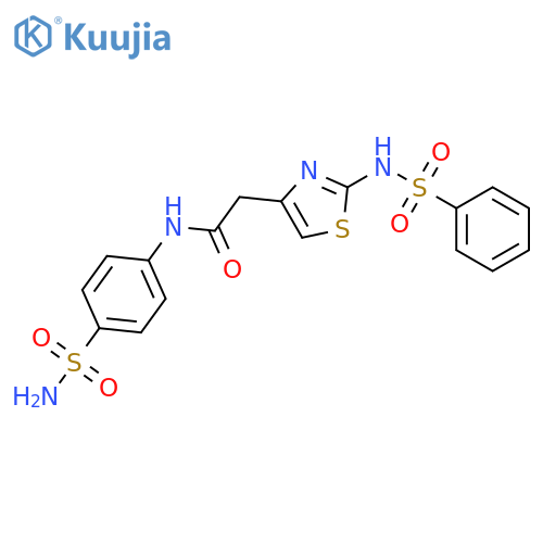 2-(2-benzenesulfonamido-1,3-thiazol-4-yl)-N-(4-sulfamoylphenyl)acetamide structure
