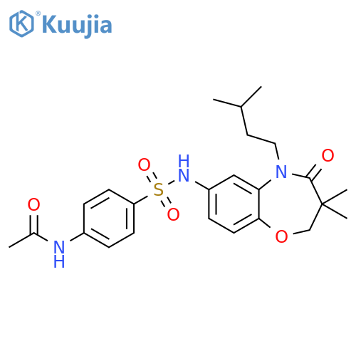 N-(4-{3,3-dimethyl-5-(3-methylbutyl)-4-oxo-2,3,4,5-tetrahydro-1,5-benzoxazepin-7-ylsulfamoyl}phenyl)acetamide structure