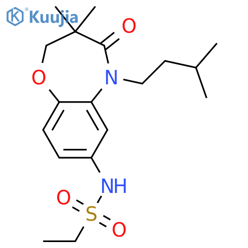 N-3,3-dimethyl-5-(3-methylbutyl)-4-oxo-2,3,4,5-tetrahydro-1,5-benzoxazepin-7-ylethane-1-sulfonamide structure