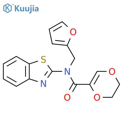 N-(1,3-benzothiazol-2-yl)-N-(furan-2-yl)methyl-5,6-dihydro-1,4-dioxine-2-carboxamide structure