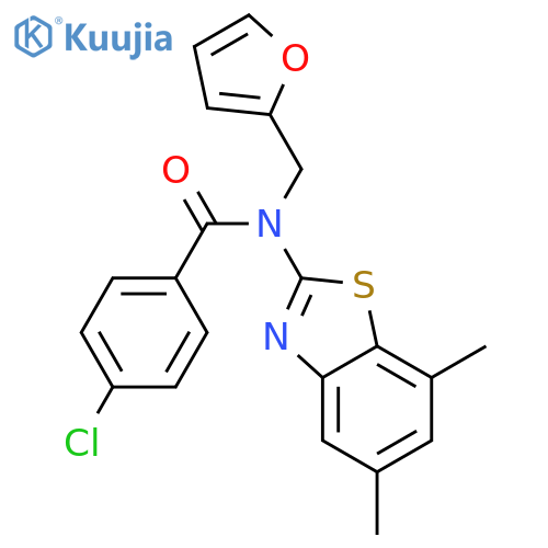 4-chloro-N-(5,7-dimethyl-1,3-benzothiazol-2-yl)-N-(furan-2-yl)methylbenzamide structure