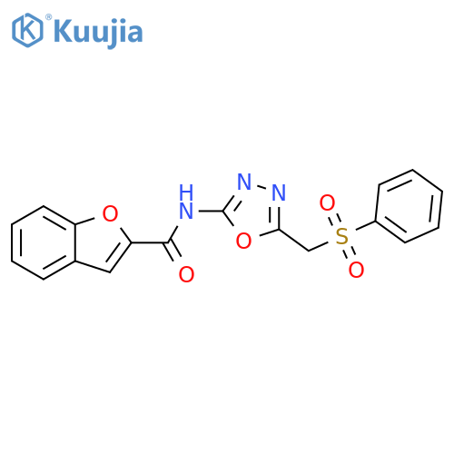 N-{5-(benzenesulfonyl)methyl-1,3,4-oxadiazol-2-yl}-1-benzofuran-2-carboxamide structure
