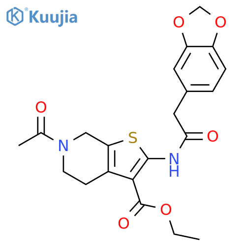 ethyl 6-acetyl-2-2-(2H-1,3-benzodioxol-5-yl)acetamido-4H,5H,6H,7H-thieno2,3-cpyridine-3-carboxylate structure