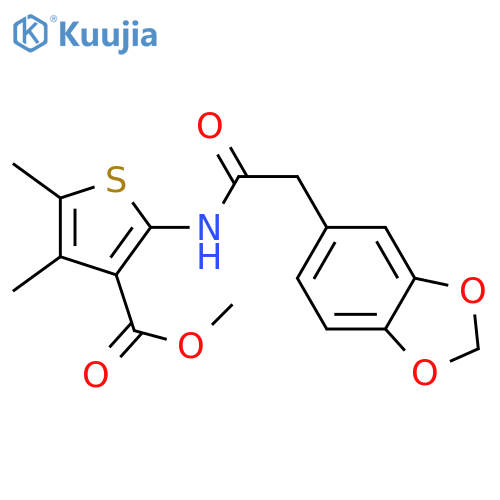 methyl 2-2-(2H-1,3-benzodioxol-5-yl)acetamido-4,5-dimethylthiophene-3-carboxylate structure