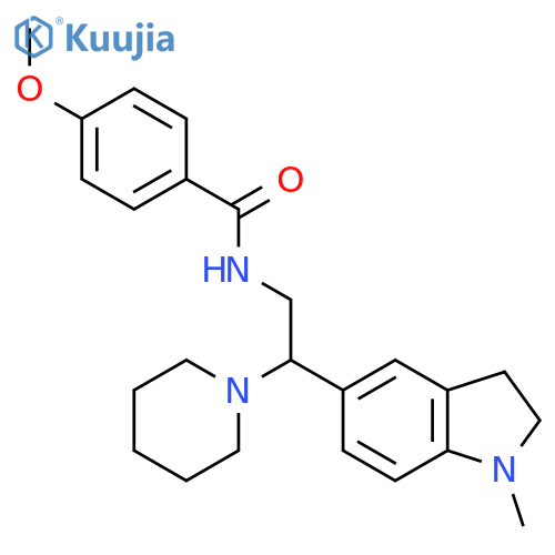 4-methoxy-N-2-(1-methyl-2,3-dihydro-1H-indol-5-yl)-2-(piperidin-1-yl)ethylbenzamide structure