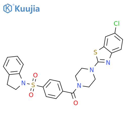 6-chloro-2-{4-4-(2,3-dihydro-1H-indole-1-sulfonyl)benzoylpiperazin-1-yl}-1,3-benzothiazole structure