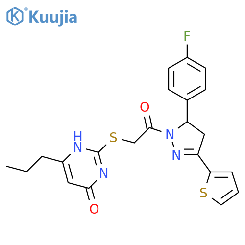 2-({2-5-(4-fluorophenyl)-3-(thiophen-2-yl)-4,5-dihydro-1H-pyrazol-1-yl-2-oxoethyl}sulfanyl)-6-propyl-3,4-dihydropyrimidin-4-one structure