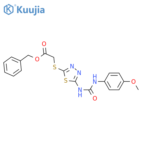 benzyl 2-(5-{(4-methoxyphenyl)carbamoylamino}-1,3,4-thiadiazol-2-yl)sulfanylacetate structure
