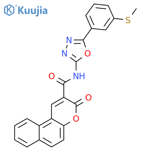 N-{5-3-(methylsulfanyl)phenyl-1,3,4-oxadiazol-2-yl}-3-oxo-3H-benzofchromene-2-carboxamide structure