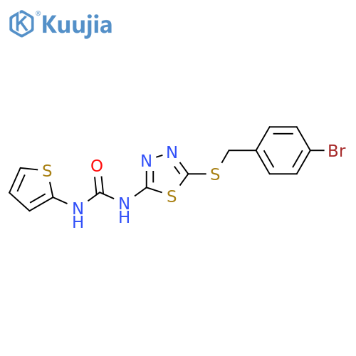 3-(5-{(4-bromophenyl)methylsulfanyl}-1,3,4-thiadiazol-2-yl)-1-(thiophen-2-yl)urea structure