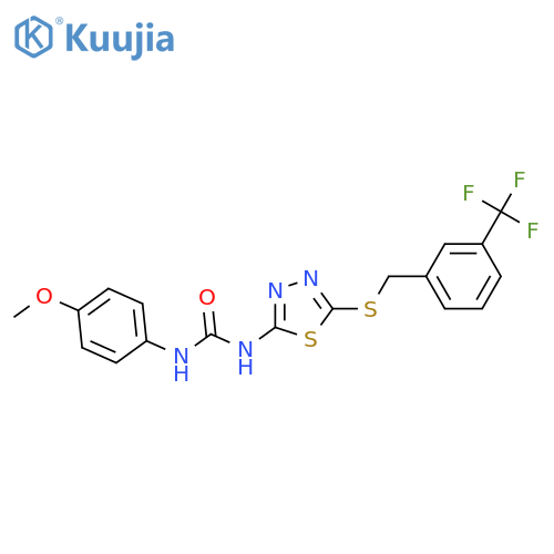 1-(4-methoxyphenyl)-3-5-({3-(trifluoromethyl)phenylmethyl}sulfanyl)-1,3,4-thiadiazol-2-ylurea structure