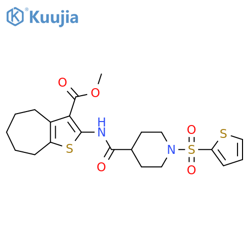 methyl 2-1-(thiophene-2-sulfonyl)piperidine-4-amido-4H,5H,6H,7H,8H-cycloheptabthiophene-3-carboxylate structure