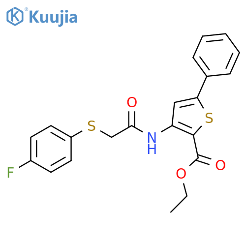 ethyl 3-{2-(4-fluorophenyl)sulfanylacetamido}-5-phenylthiophene-2-carboxylate structure