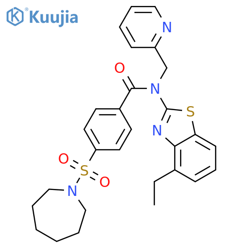 4-(azepane-1-sulfonyl)-N-(4-ethyl-1,3-benzothiazol-2-yl)-N-(pyridin-2-yl)methylbenzamide structure