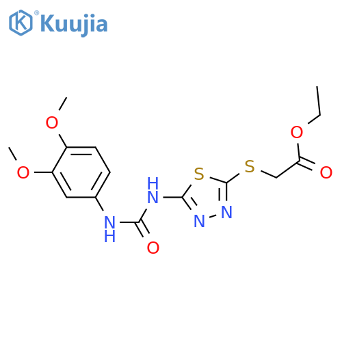 ethyl 2-(5-{(3,4-dimethoxyphenyl)carbamoylamino}-1,3,4-thiadiazol-2-yl)sulfanylacetate structure