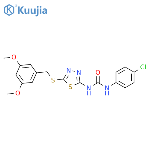 1-(4-chlorophenyl)-3-(5-{(3,5-dimethoxyphenyl)methylsulfanyl}-1,3,4-thiadiazol-2-yl)urea structure