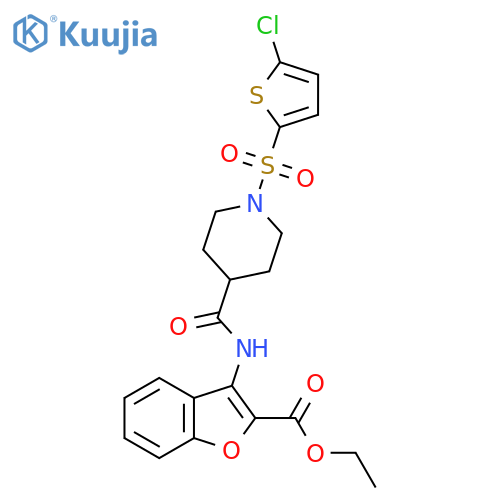 Ethyl 3-(1-((5-chlorothiophen-2-yl)sulfonyl)piperidine-4-carboxamido)benzofuran-2-carboxylate structure