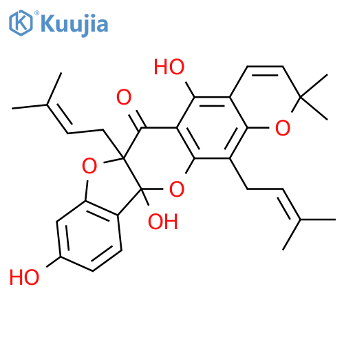 (+)-6a,11b-Dihydro-5,9,11b-trihydroxy-2,2-dimethyl-6a,13-bis(3-methyl-2-butenyl)-2H,6H-benzofuro[3,2-b]pyrano[3,2-g][1]benzopyran-6-one structure