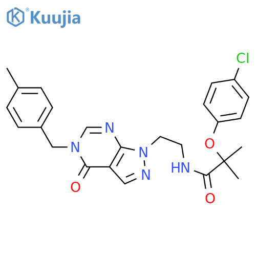 2-(4-chlorophenoxy)-2-methyl-N-(2-{5-(4-methylphenyl)methyl-4-oxo-1H,4H,5H-pyrazolo3,4-dpyrimidin-1-yl}ethyl)propanamide structure