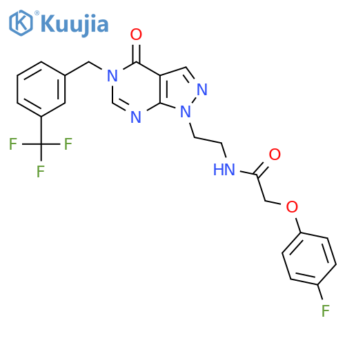 2-(4-fluorophenoxy)-N-2-(4-oxo-5-{3-(trifluoromethyl)phenylmethyl}-1H,4H,5H-pyrazolo3,4-dpyrimidin-1-yl)ethylacetamide structure